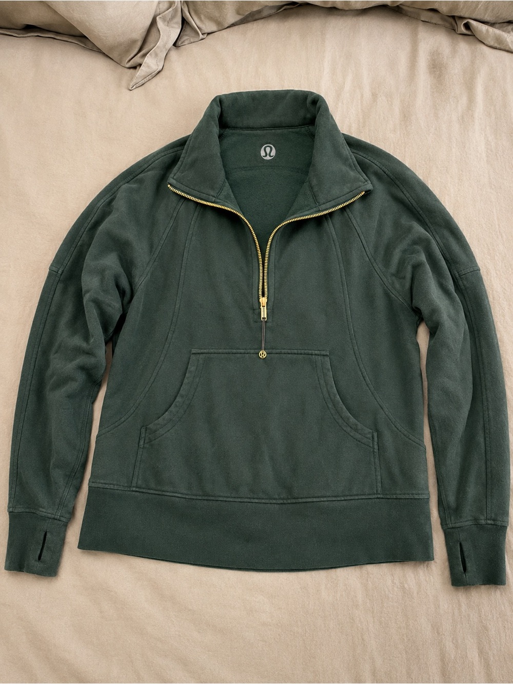 lululemon athletica Deep Forest Green Half-Zip Fleece with Gold Zipper